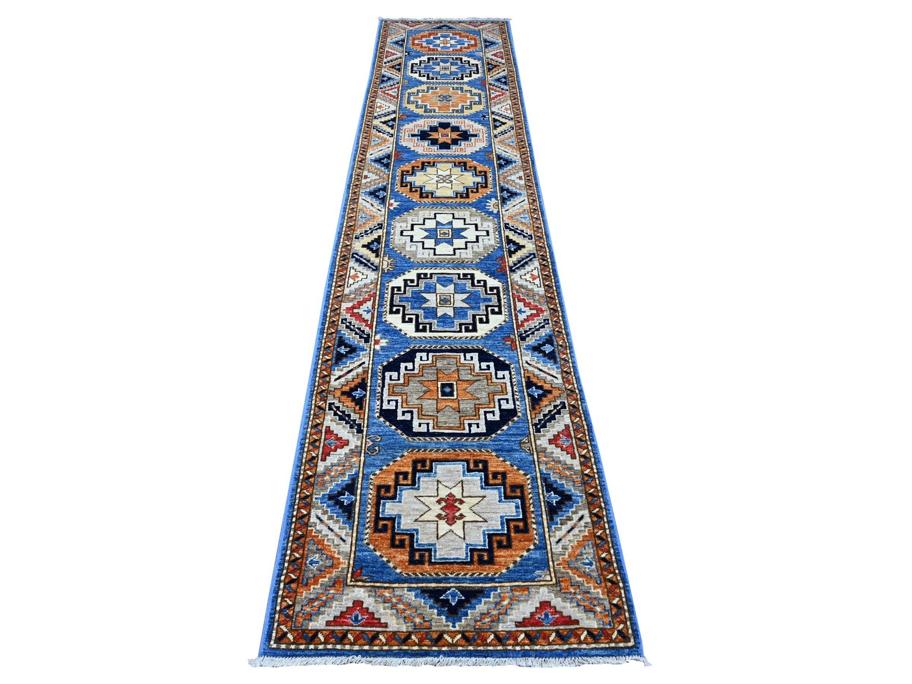 Tribal hand-knotted wool runner in Blue, 2'5" x 11'8", SKU O088932