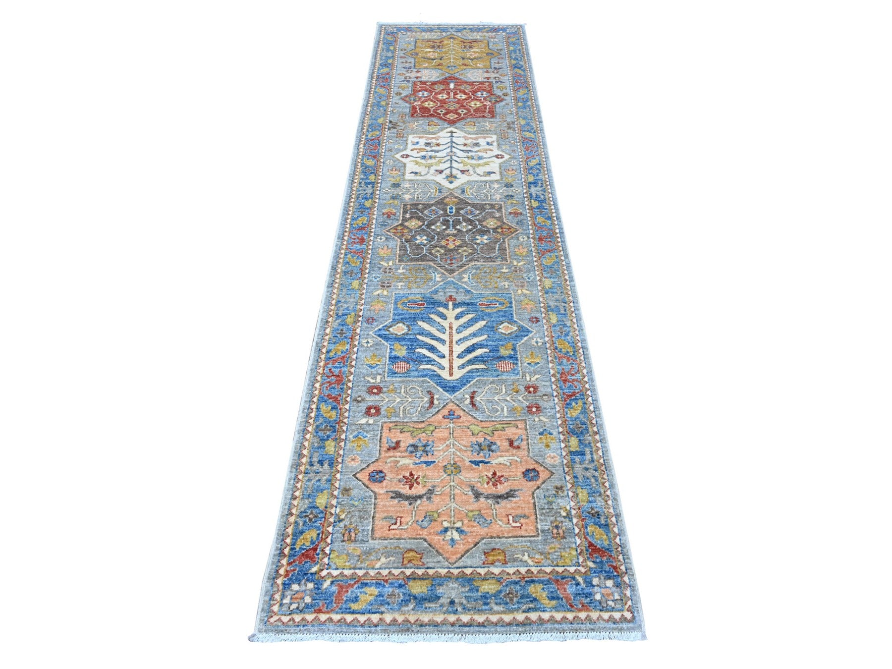 Gray 2'7" x 10'2" Oushak / Peshawar Hand knotted Wool Rug - Sku: O088938