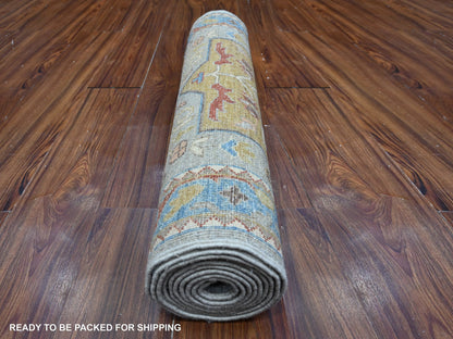 Grey 2'7" x 10'2" Oushak And Peshawar Hand knotted Wool Rug - Sku: O088938