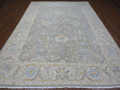 Grey 9'0" x 11'7" Oushak And Peshawar Hand knotted Wool Rug - Sku: O088954