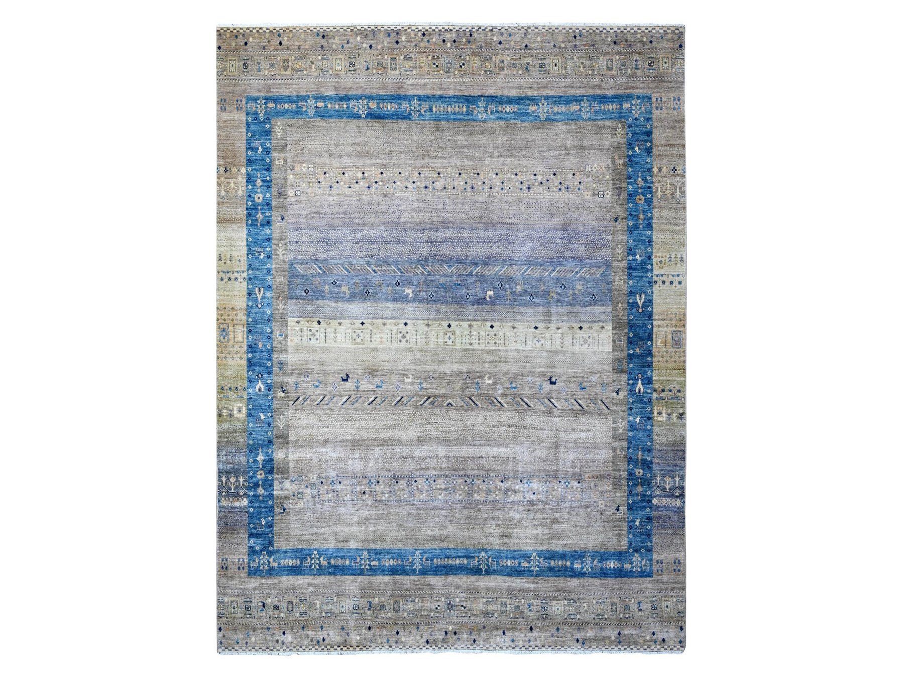 Gabbeh Tribal hand-knotted wool rug in Gray, 9'1" x 11'8", SKU O088975