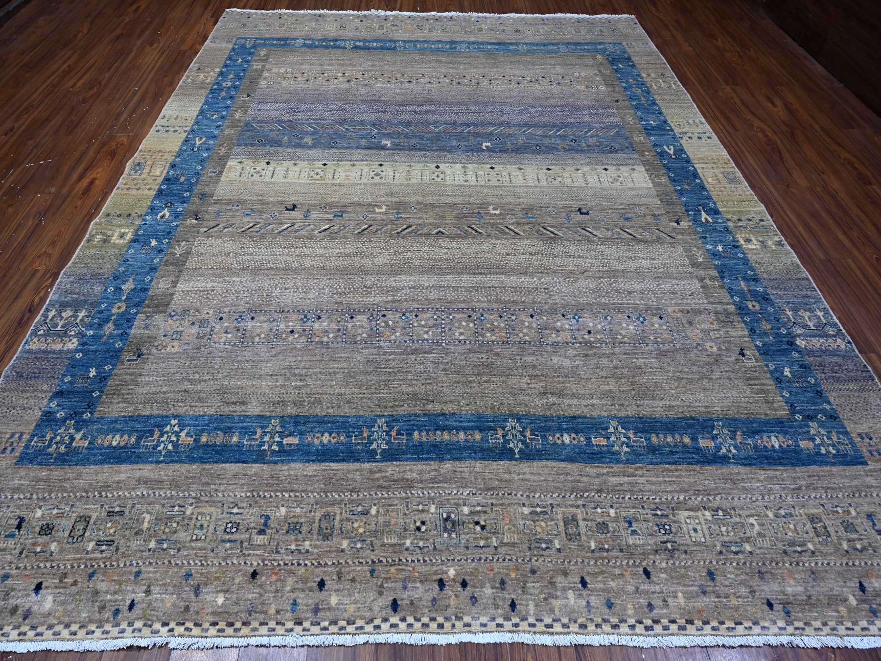 Gabbeh Tribal hand-knotted wool rug in Gray, 9'1" x 11'8", SKU O088975