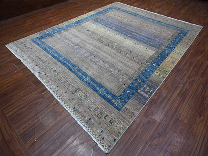 Gabbeh Tribal hand-knotted wool rug in Gray, 9'1" x 11'8", SKU O088975