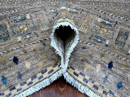 Grey 9'1" x 11'8" Tribal & Geometric Hand knotted Wool Rug - Sku: O088975