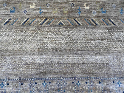 Grey 9'1" x 11'8" Tribal & Geometric Hand knotted Wool Rug - Sku: O088975