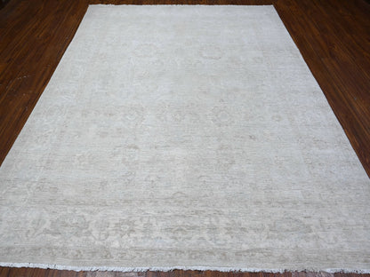 Grey 8'1" x 9'9" Oushak And Peshawar Hand knotted Wool Rug - Sku: O089003