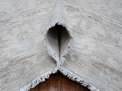 Grey 8'1" x 9'9" Oushak And Peshawar Hand knotted Wool Rug - Sku: O089003