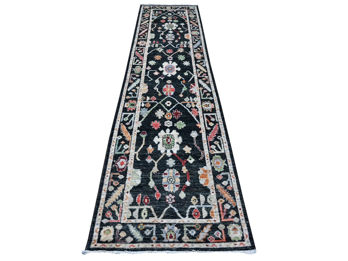 Oushak hand-knotted wool rug in Black, 2'10" x 11'11", SKU O089008