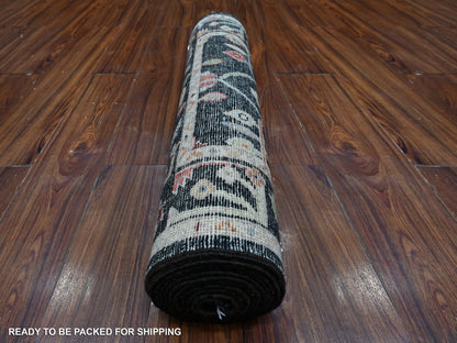 Oushak hand-knotted wool rug in Black, 2'10" x 11'11", SKU O089008