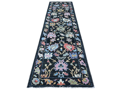 Oushak hand-knotted wool rug in Black, 3'2" x 11'5", SKU O089011