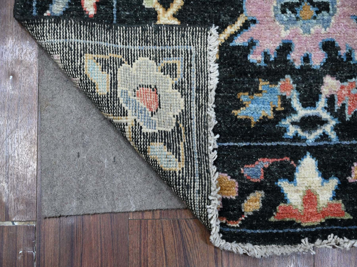 Oushak hand-knotted wool rug in Black, 3'2" x 11'5", SKU O089011