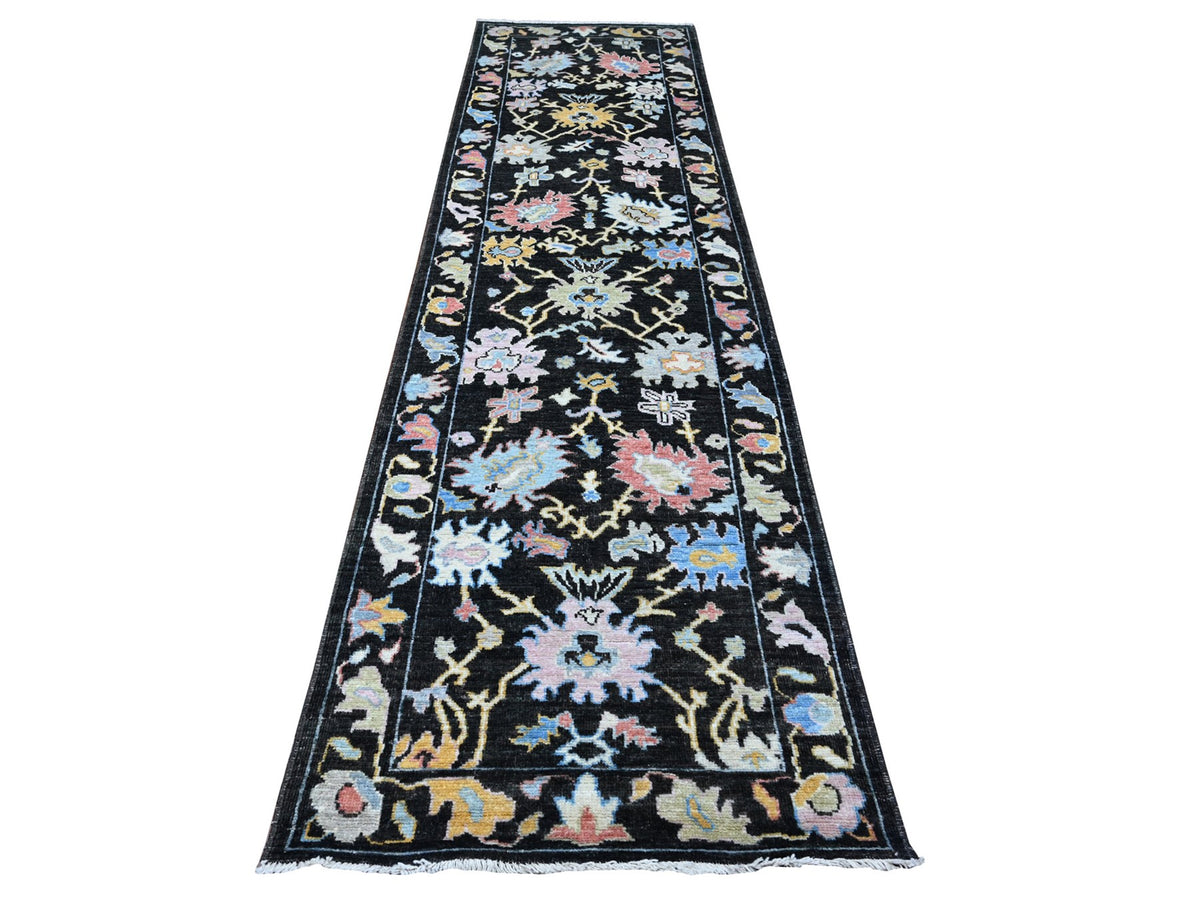 Oushak hand-knotted wool runner in Black, 3'1" x 11'6", SKU O089017