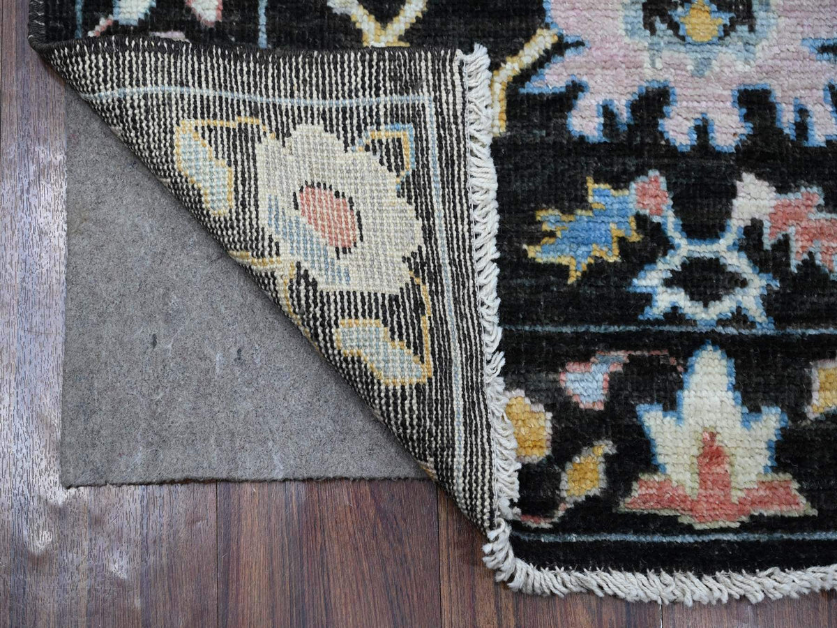 Oushak hand-knotted wool runner in Black, 3'1" x 11'6", SKU O089017