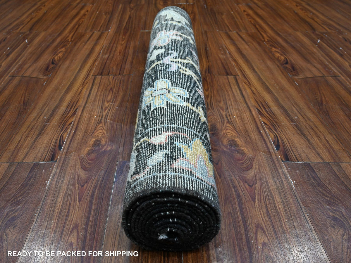 Oushak hand-knotted wool runner in Black, 3'1" x 11'6", SKU O089017