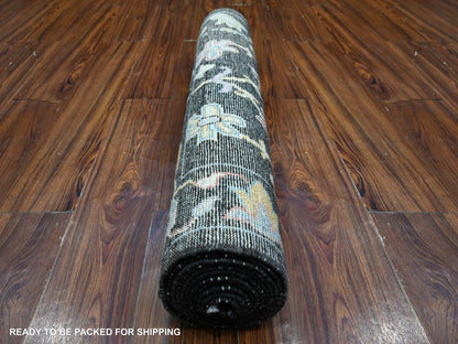 Oushak hand-knotted wool runner in Black, 3'1" x 11'6", SKU O089017
