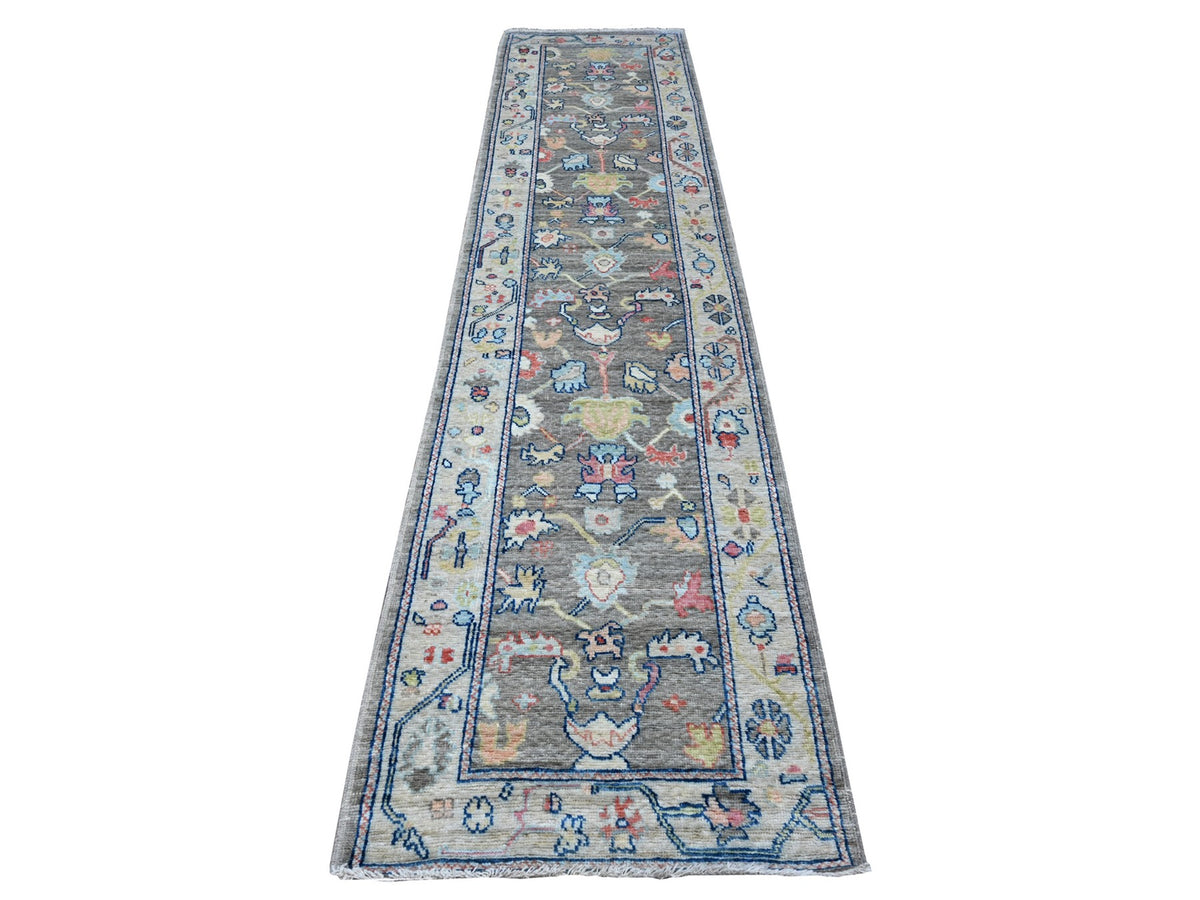 Oushak hand-knotted wool runner in Gray, 2'8" x 11'9", SKU O089025