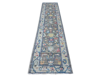 Grey 2'8" x 11'9" Oushak And Peshawar Hand knotted Wool Rug - Sku: O089025