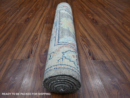 Grey 2'8" x 11'9" Oushak And Peshawar Hand knotted Wool Rug - Sku: O089025