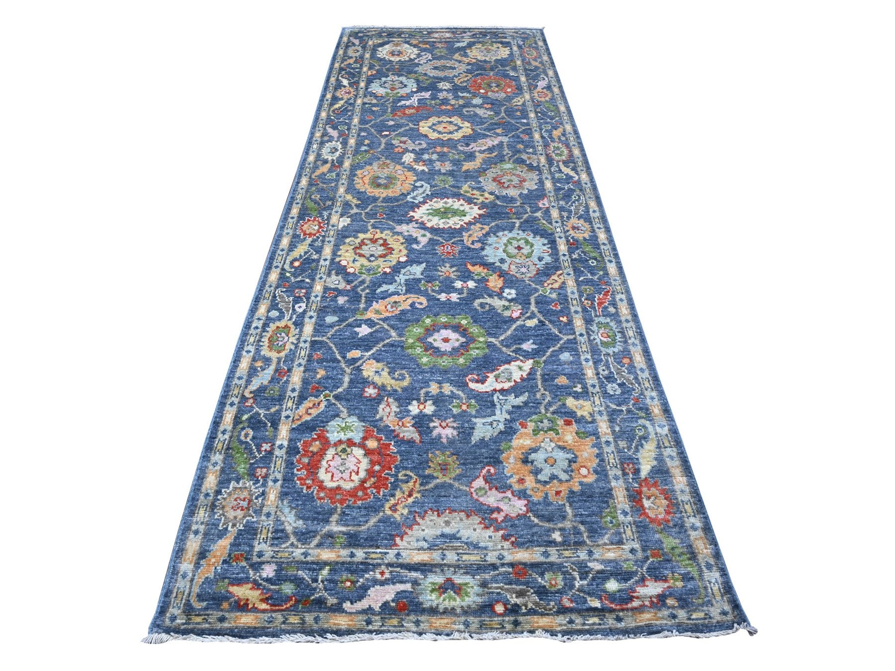 Oushak hand-knotted wool runner in Blue, 4'1" x 11'9", SKU O089029
