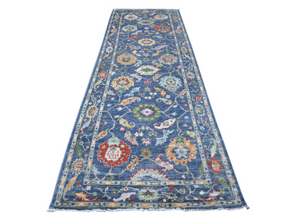 Oushak hand-knotted wool runner in Blue, 4'1" x 11'9", SKU O089029