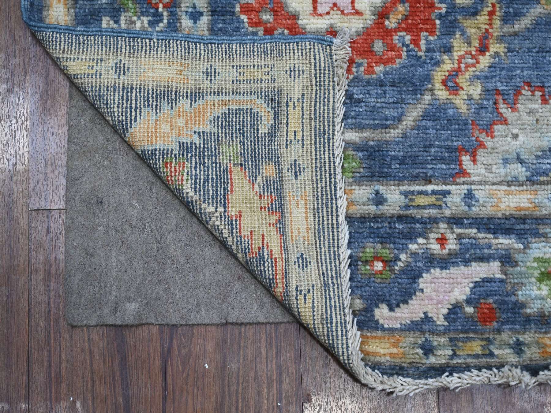 Oushak hand-knotted wool runner in Blue, 4'1" x 11'9", SKU O089029