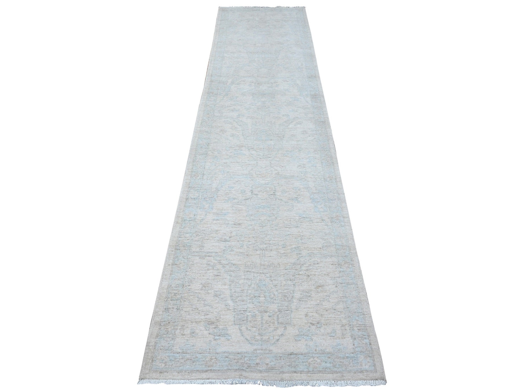 Ivory 2'8" x 11'1" Oushak / Peshawar Hand knotted Wool Rug - Sku: O089031