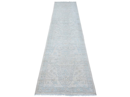 Ivory 2'8" x 11'1" Oushak And Peshawar Hand knotted Wool Rug - Sku: O089031