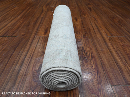 Ivory 2'8" x 11'1" Oushak And Peshawar Hand knotted Wool Rug - Sku: O089031
