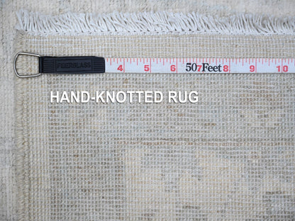 Ivory 2'8" x 11'1" Oushak And Peshawar Hand knotted Wool Rug - Sku: O089031