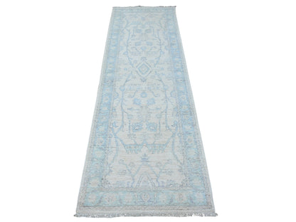 Ivory 2'7" x 8'2" Oushak And Peshawar Hand knotted Wool Rug - Sku: O089032