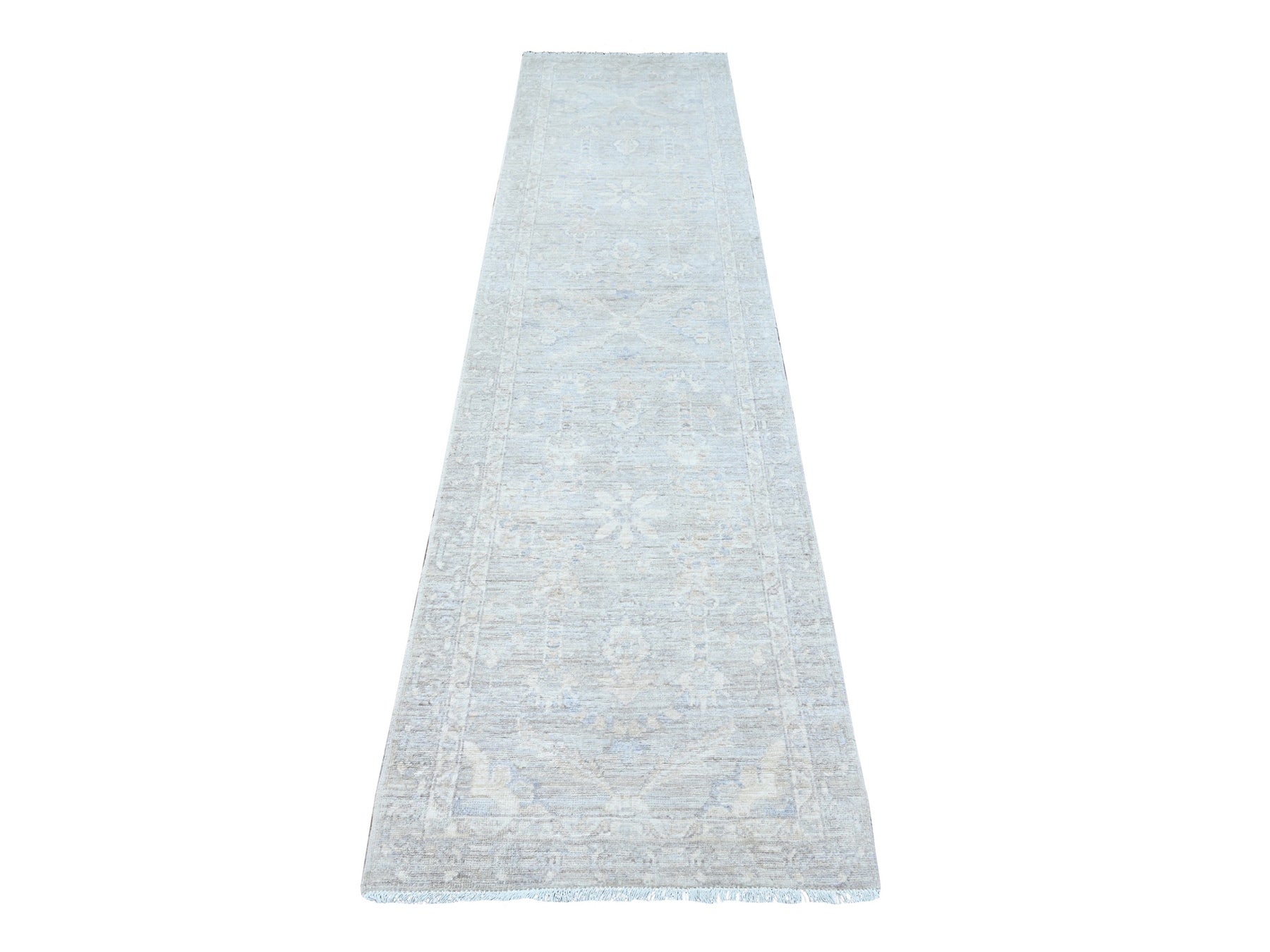 Gray 2'6" x 9'10" Oushak / Peshawar Hand knotted Wool Rug - Sku: O089034