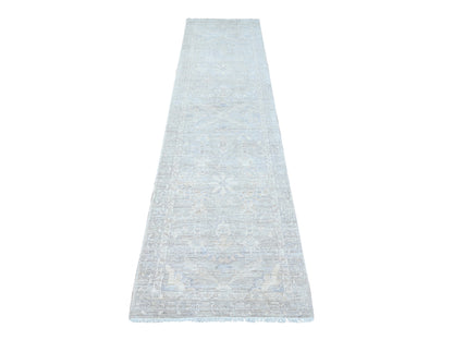 Grey 2'6" x 9'10" Oushak And Peshawar Hand knotted Wool Rug - Sku: O089034