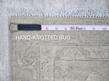 Grey 2'6" x 9'10" Oushak And Peshawar Hand knotted Wool Rug - Sku: O089034