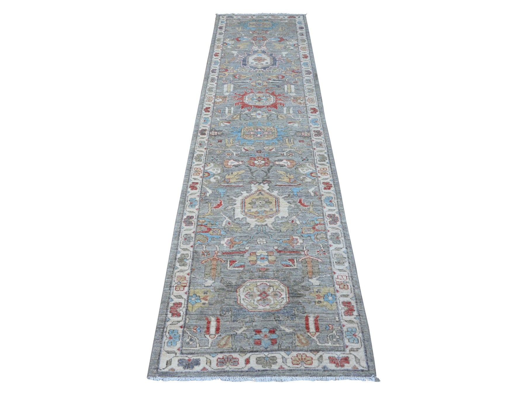 Gray 2'6" x 9'9" Tribal Hand knotted Wool Rug - Sku: O089041