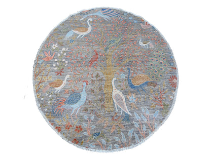Grey 5'1" x 5'1" Oushak And Peshawar Hand knotted Wool Rug - Sku: O089075