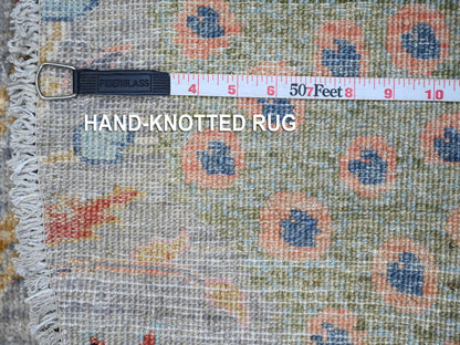 Grey 5'1" x 5'1" Oushak And Peshawar Hand knotted Wool Rug - Sku: O089075
