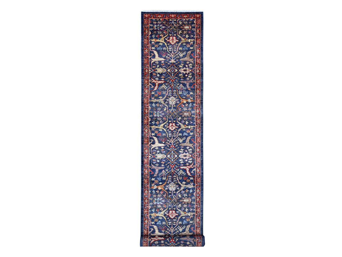 Bidjar Oushak / Peshawar hand-knotted wool runner in Blue, 3'2" x 19'5", SKU O089077