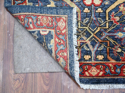 Blue 3'2" x 19'5" Oushak And Peshawar Hand knotted Wool Rug - Sku: O089077