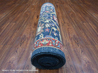 Bidjar Oushak / Peshawar hand-knotted wool runner in Blue, 3'2" x 19'5", SKU O089077