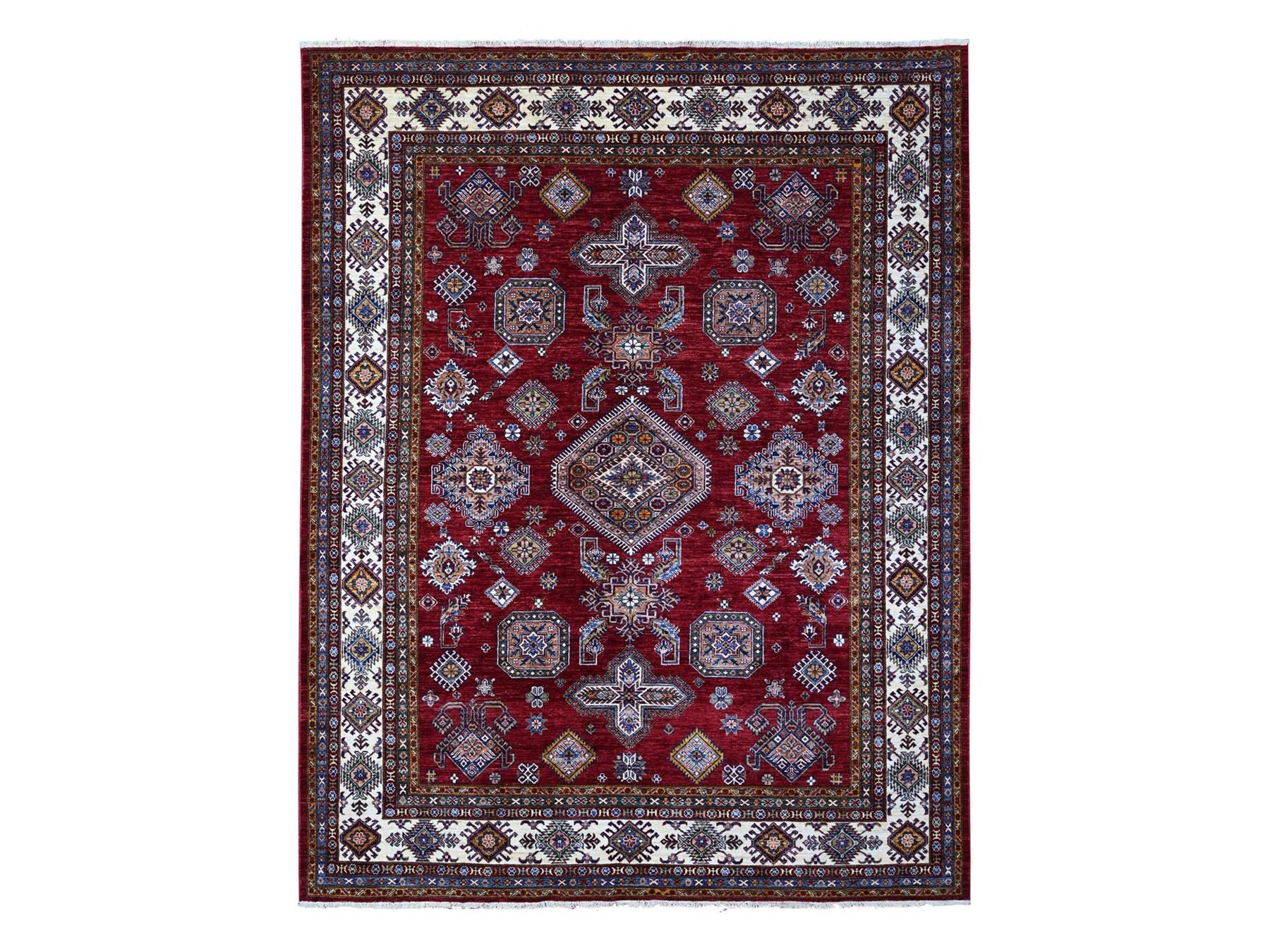 Kazak Tribal hand-knotted wool rug in Red, 8'1" x 10'3", SKU O089092