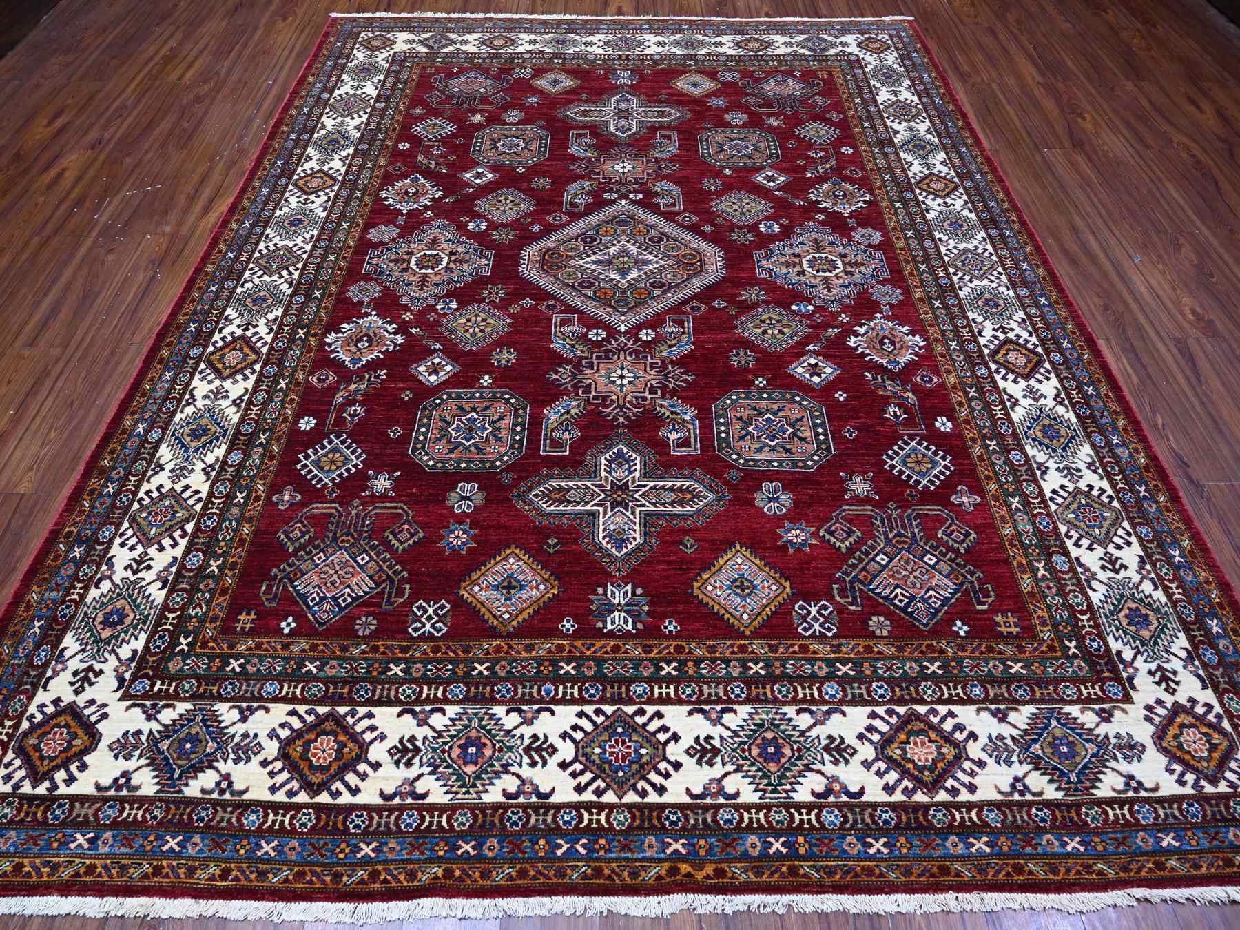 Kazak Tribal hand-knotted wool rug in Red, 8'1" x 10'3", SKU O089092
