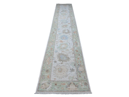 Grey 2'9" x 15'4" Oushak And Peshawar Hand knotted Wool Rug - Sku: O089101