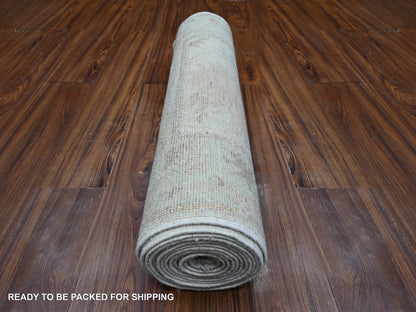 Grey 2'9" x 15'4" Oushak And Peshawar Hand knotted Wool Rug - Sku: O089101