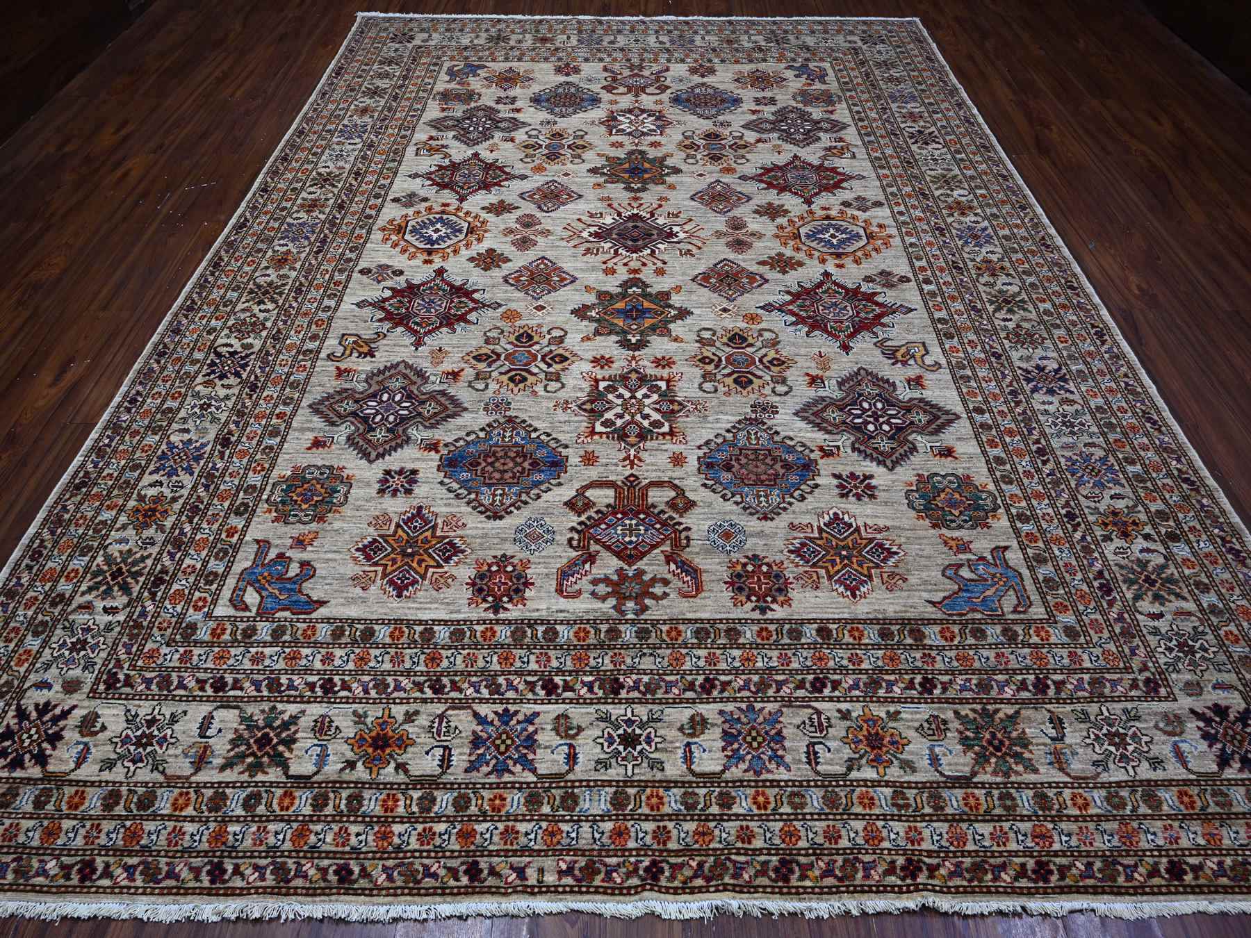 Kazak Tribal hand-knotted wool rug in Gray, 9'0" x 12'3", SKU O089103