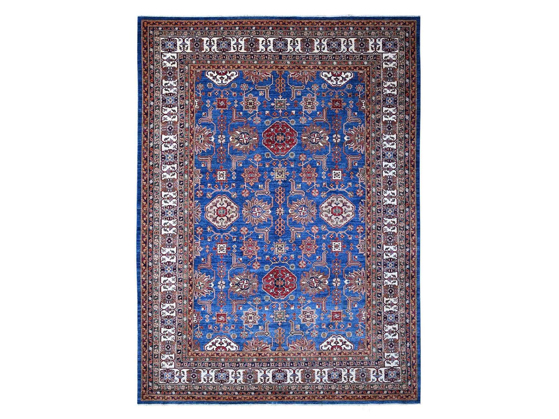 Kazak Tribal hand-knotted wool rug in Blue, 9'10" x 13'5", SKU O089105