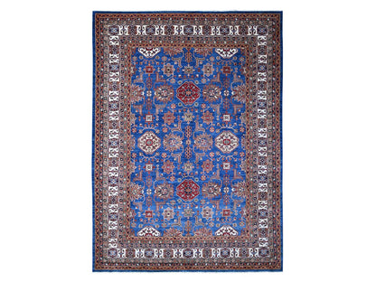 Kazak Tribal hand-knotted wool rug in Blue, 9'10" x 13'5", SKU O089105