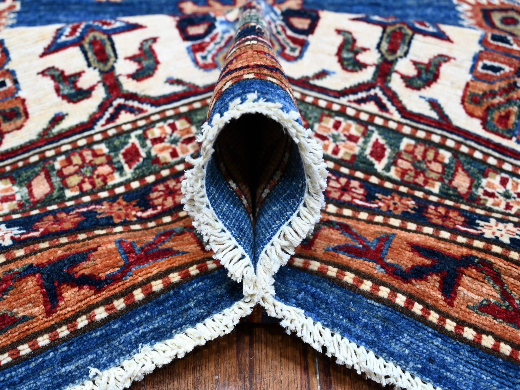 Kazak Tribal hand-knotted wool rug in Blue, 9'10" x 13'5", SKU O089105