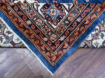 Kazak Tribal hand-knotted wool rug in Blue, 9'10" x 13'5", SKU O089105