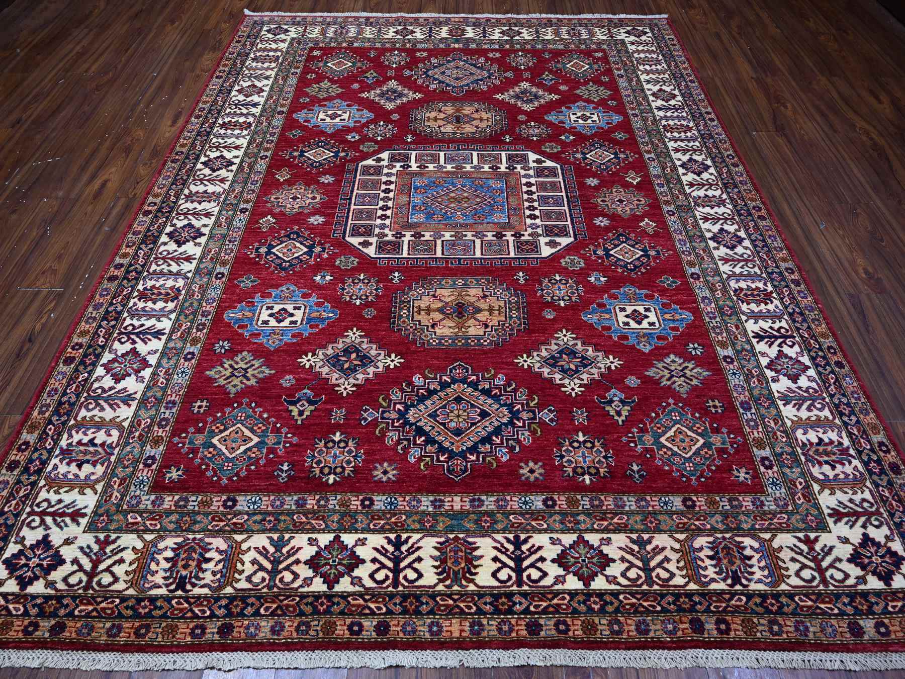Kazak Tribal hand-knotted wool rug in Red, 7'9" x 9'9", SKU O089110