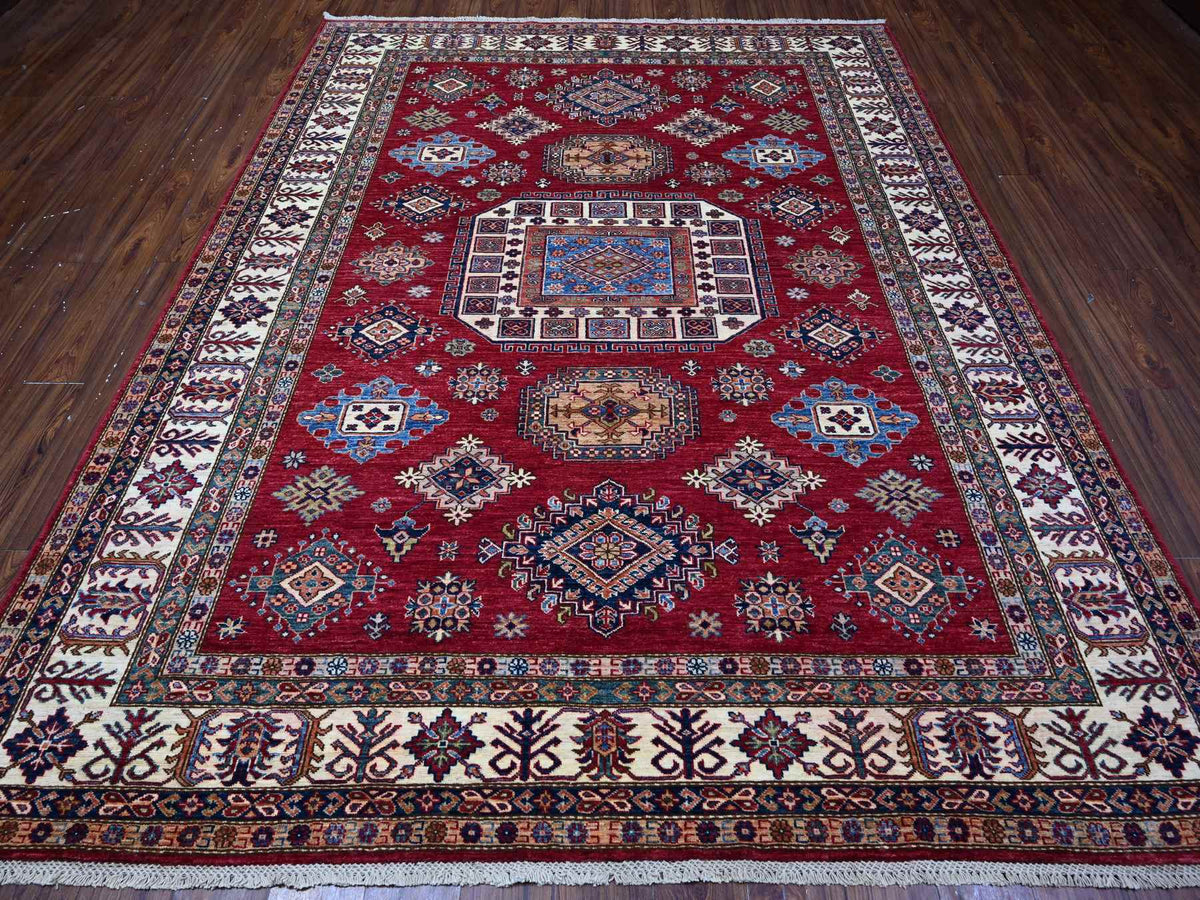 Kazak Tribal hand-knotted wool rug in Red, 7'9" x 9'9", SKU O089110